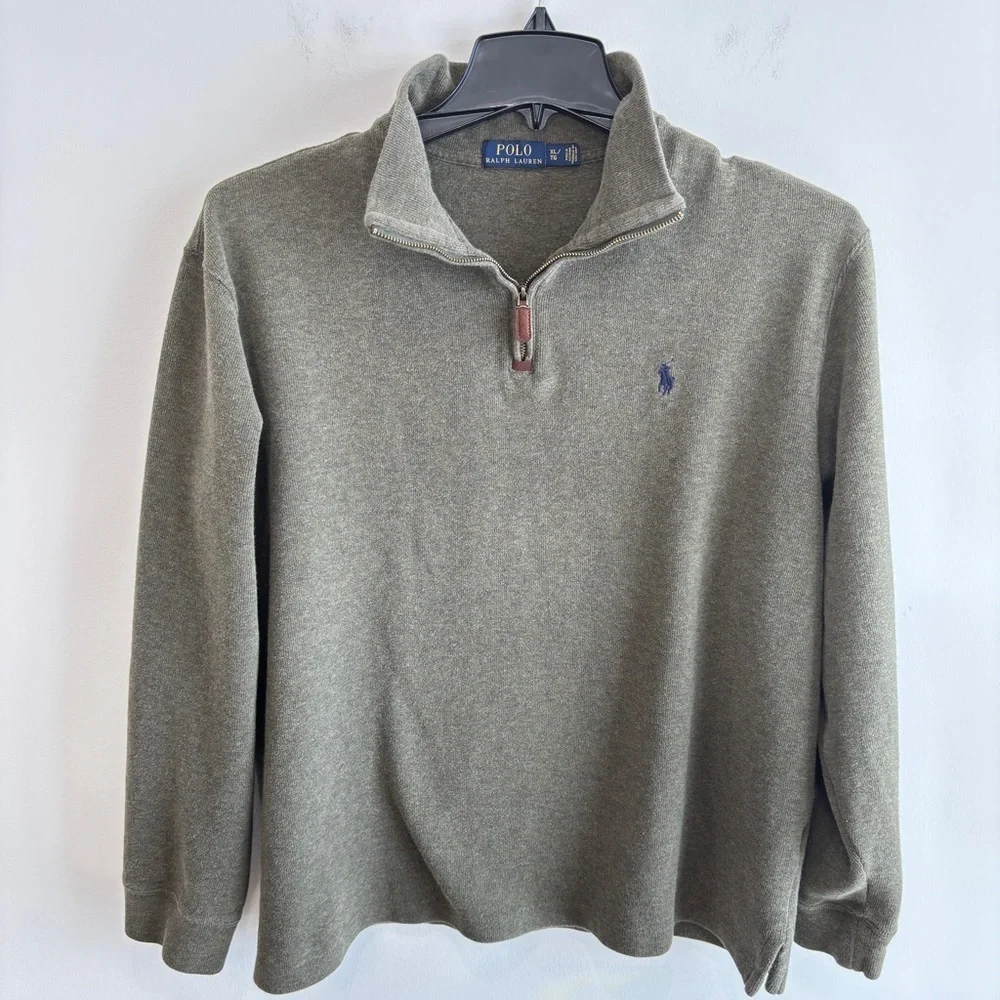 Polo Ralph Lauren Sweater Mens X-Large Estate Rib Green 1/4 Zip Cotton Pony Logo